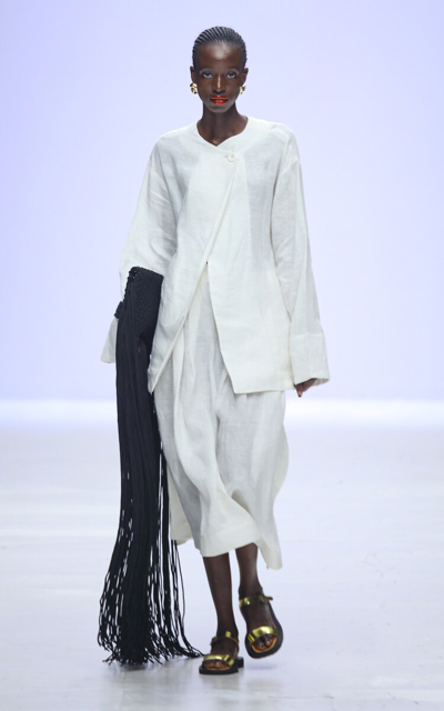 Abiola Olusola Women's Moko Pleated Linen Midi Skirt In White