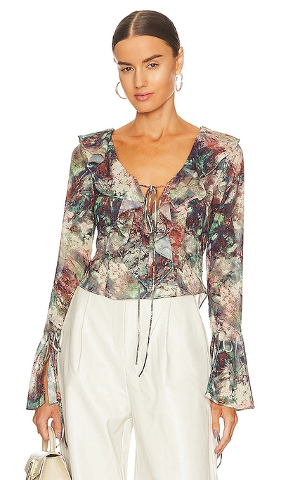 Lpa Adrianne Flounce Blouse In Multi Abstract