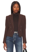 L Agence Brooke Double Breasted Crop Cotton Blend Blazer In Espresso