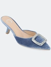Journee Collection Women's Rishie Ornamented Kitten Heel Velvet Slip On Pumps In Blue