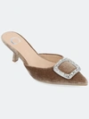 Journee Collection Women's Rishie Ornamented Kitten Heel Velvet Slip On Pumps In Beige