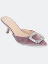 Journee Collection Women's Rishie Ornamented Kitten Heel Velvet Slip On Pumps In Lilac