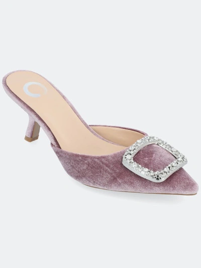 Journee Collection Women's Rishie Ornamented Kitten Heel Velvet Slip On Pumps In Lilac