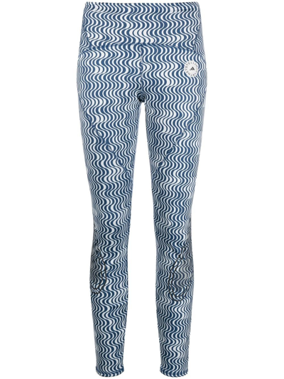 Adidas By Stella Mccartney Wave-print High-waist Leggings In Blue
