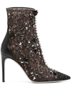RENÉ CAOVILLA CRYSTAL-EMBELLISHED LACE ANKLE BOOTS