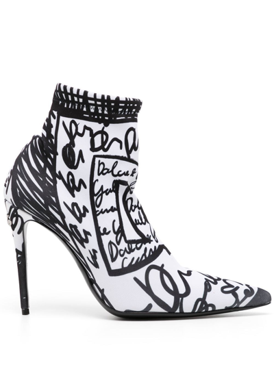 Dolce & Gabbana Women's Graffiti-print Jersey Ankle Boots In White
