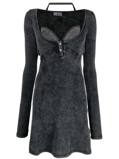 Diesel D-branette Long Sleeve Jersey Mini Dress In Black