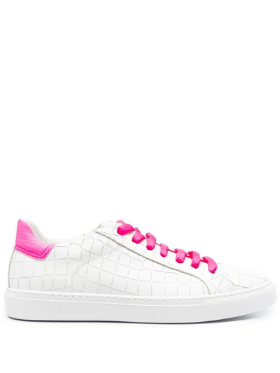Hide & Jack Crocodile-effect Lace-up Sneakers In White