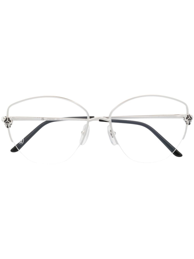 Cartier Logo-plaque Round-frame Glasses In Silver