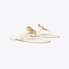 Tory Burch Leather Thong Sandals With Front Logo In New Cream/gold