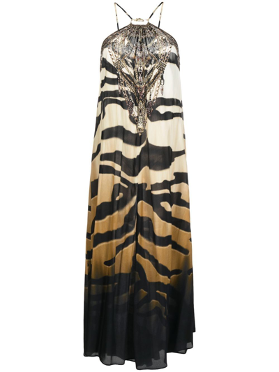 Camilla Tiger-print Halter-neck Dress In Brown