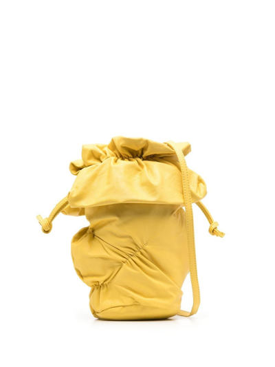 Discord Yohji Yamamoto Leather Gathered-detail Bucket Bag In Yellow