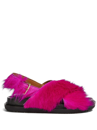 Marni Fussbett Faux-fur Sandals In Pink