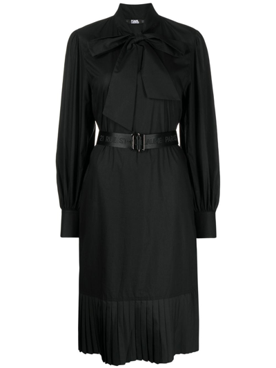 Karl Lagerfeld Bow-collar Shirt Dress In Black