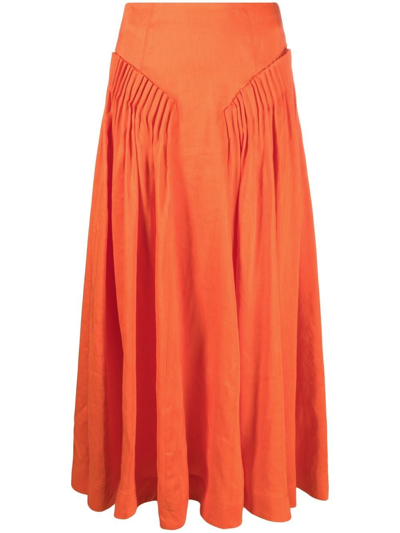 Aje Yves Pleated Linen-blend Skirt In Orange