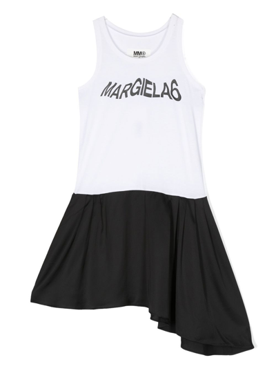 Mm6 Maison Margiela Kids' Logo-print Asymmetric Dress In White