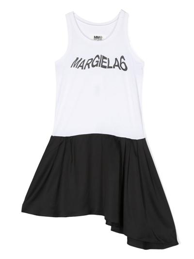 Mm6 Maison Margiela Kids' Logo印花不对称连衣裙 In White