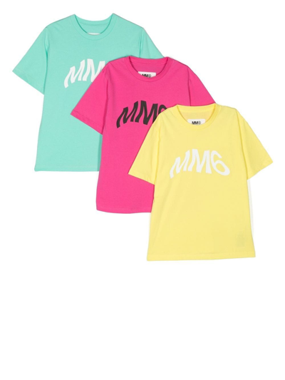 Mm6 Maison Margiela Kids' Three-pack Logo-print Cotton T-shirts In Pink