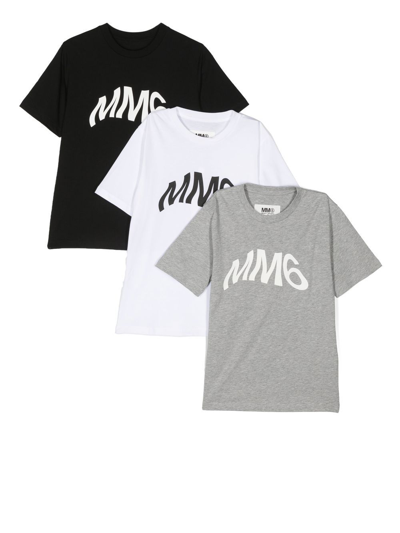 Mm6 Maison Margiela Logo印花棉t恤（三件装） In Black+whit+grey
