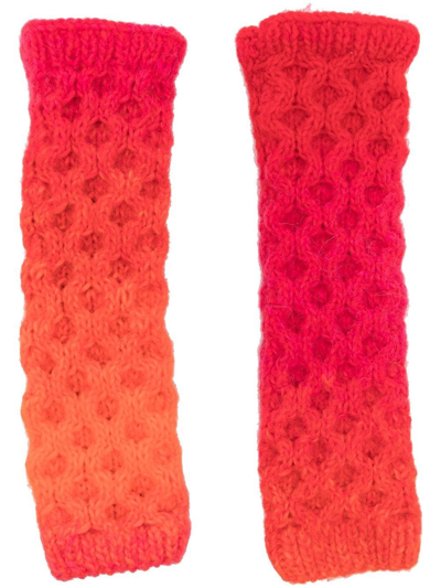 Agr Chunky-knit Fingerless Gloves In Red