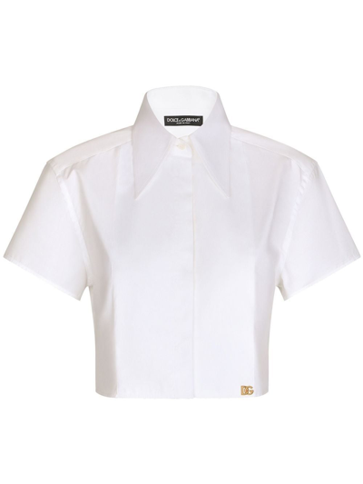 Dolce & Gabbana Cropped Logo-plaque Shirt In White