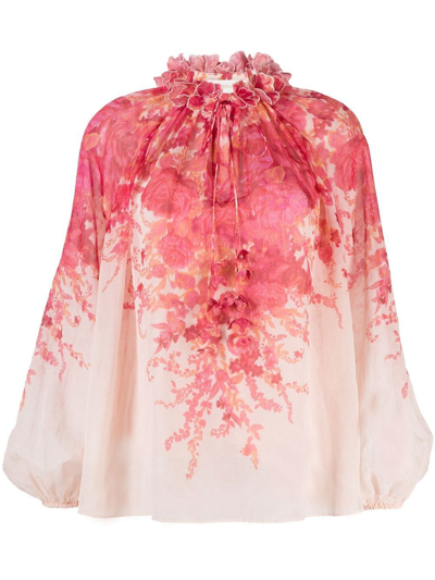 Zimmermann High Tide Billow Blouse In Pink,fuchsia