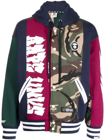 Aape By A Bathing Ape Panelled Button-up Hoodie In Blue
