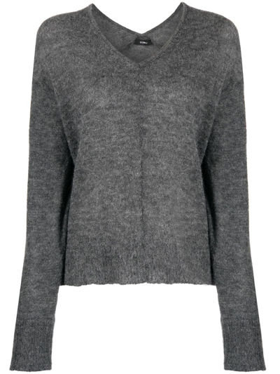 Goen J V-neck Knitted Sweater In Grey