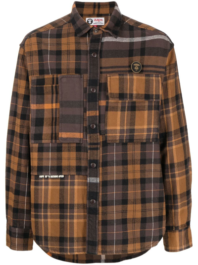 Aape By A Bathing Ape Tartan-print Cotton Shirt In Orange