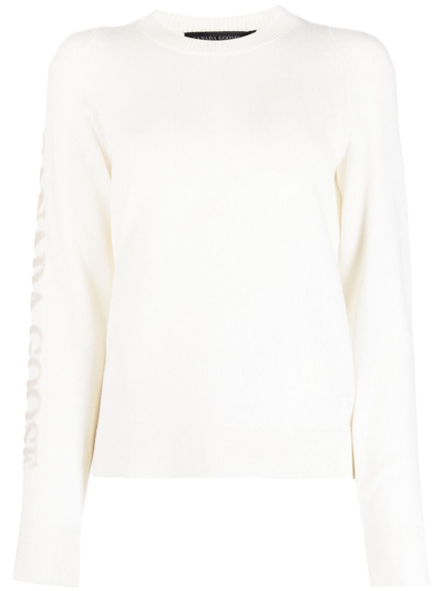 Canada Goose Ivory-coloured Wool Sweater With Logo On Sleeve In White