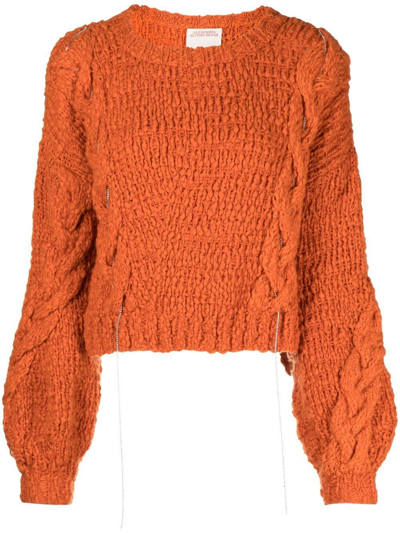 Alejandra Alonso Rojas Cecilia Crystal-embellished Wool-blend Cropped Sweater In Orange