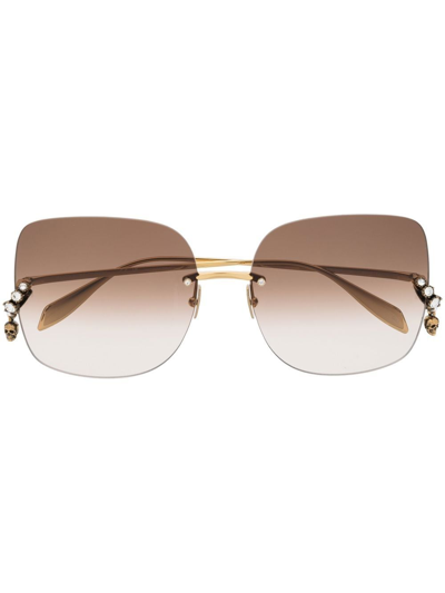 Alexander Mcqueen Am0390s Square-frame Sunglasses In Gold