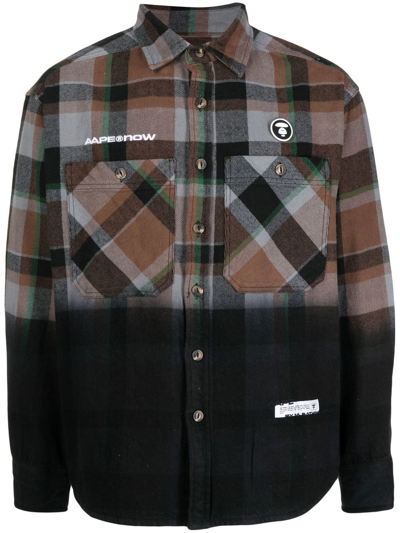 Aape By A Bathing Ape Ombré Checkered Shirt In Brown