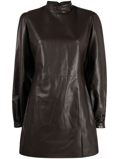 Raquel Diniz High-neck Leather Mini Dress In Brown