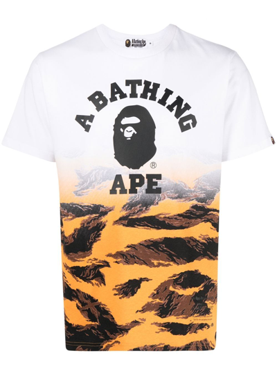 A Bathing Ape Tiger Logo Print T-shirt In White