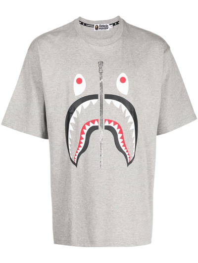A Bathing Ape Shark Teeth Print T-shirt In Grey