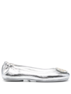 Tory Burch Mini Travel Metallic Leather Ballet Flats In Silver
