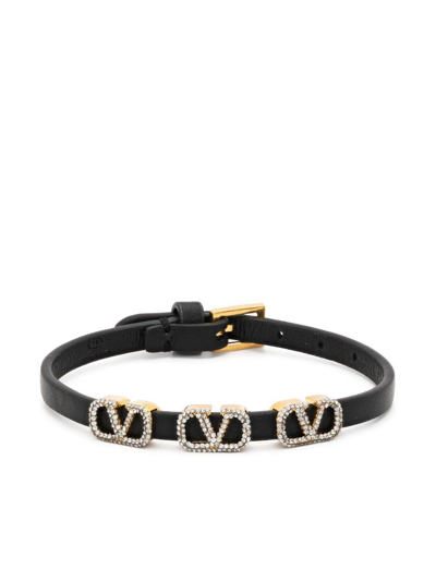 Valentino Garavani Vlogo Crystal Bracelet In Black