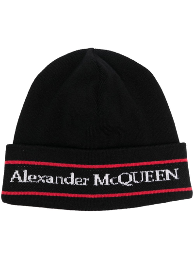 Alexander Mcqueen Logo Intarsia-knit Cashmere Beanie In Black