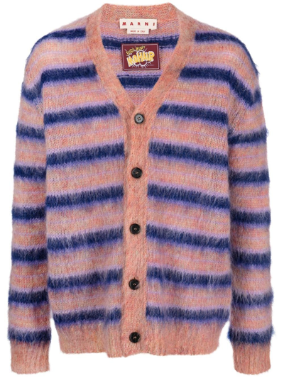 MARNI STRIPED MOHAIR-BLEND CARDIGAN