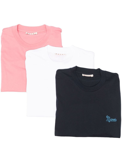 Marni Three-pack Embroidered-logo T-shirt In Multicolor