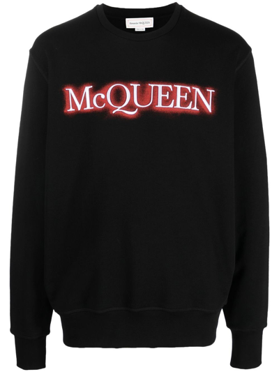 Alexander Mcqueen Spray Paint Logo Cotton Graphic Sweatshirt In Black