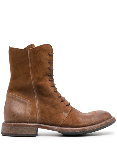 Moma Polacco Worn-effect Leather Boots In Brown