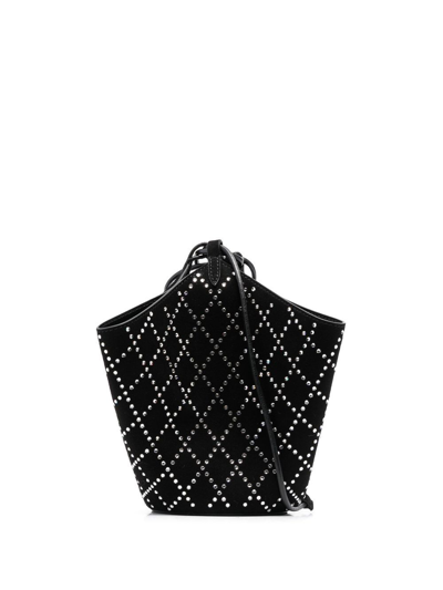 Khaite Lotus Mini Drawstring Suede Shoulder Bag In Black