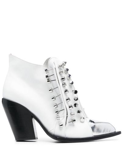 Hardot Studded Leather Ankle Boots In White