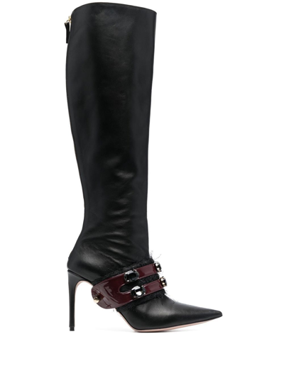 Hardot Fringed-panel Knee Boots In Black