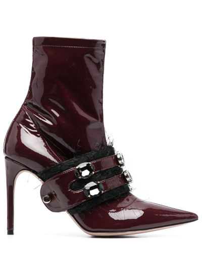 Hardot Crystal-embellished Patent Boots In Red