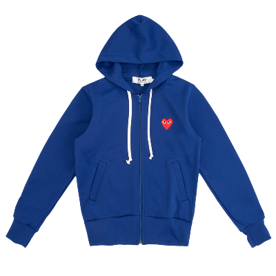 Pre-owned Comme Des Garçons Play Zip Up Hoodie With Red Heart 'navy' In Blue