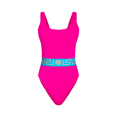 Pre-owned Versace One-piece Swimsuit 'cerise/teal' In Blue