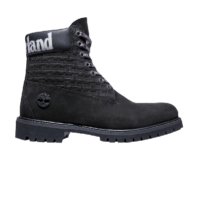 Pre-owned Timberland 6 Inch Premium Boot 'all Over Logo - Black'